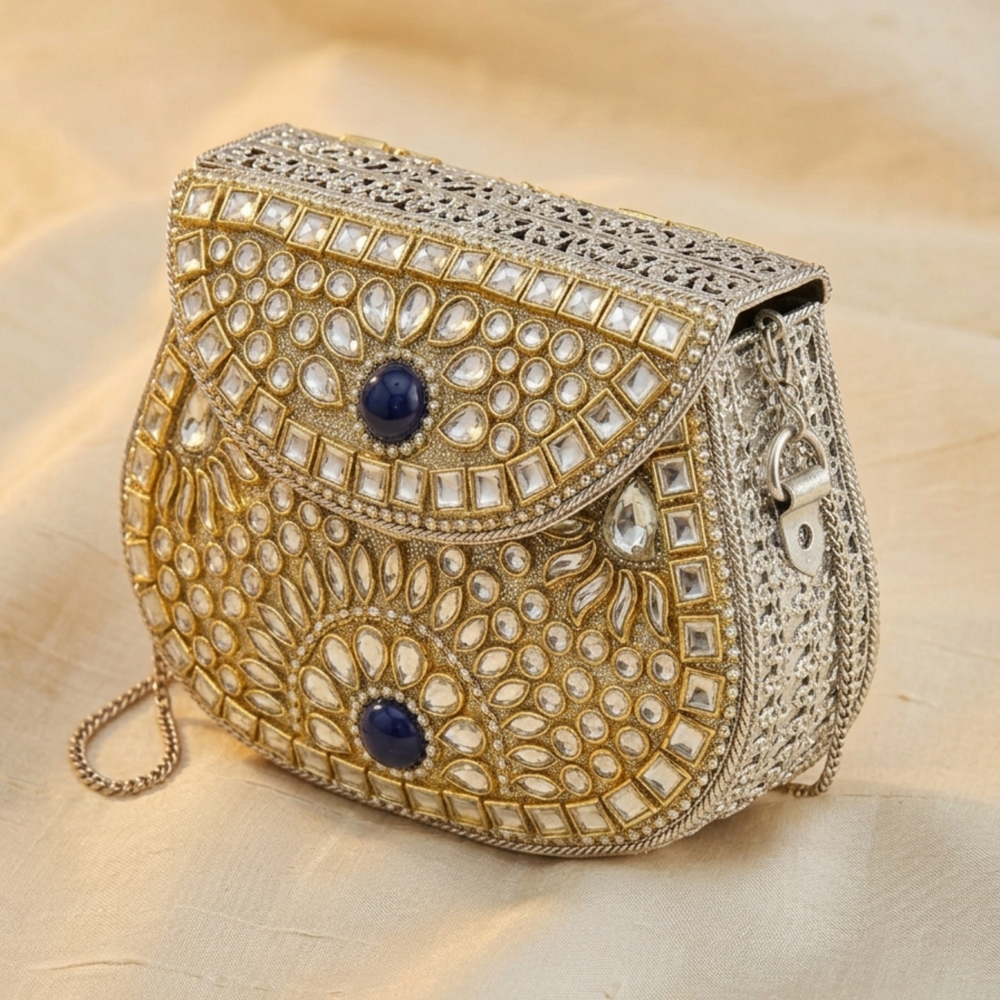Kundan Mini Clutch - Blue